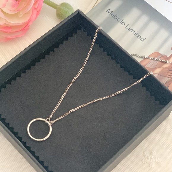 925 Sterling Silver Circle Ring Choker Necklace - Picture 2 of 16